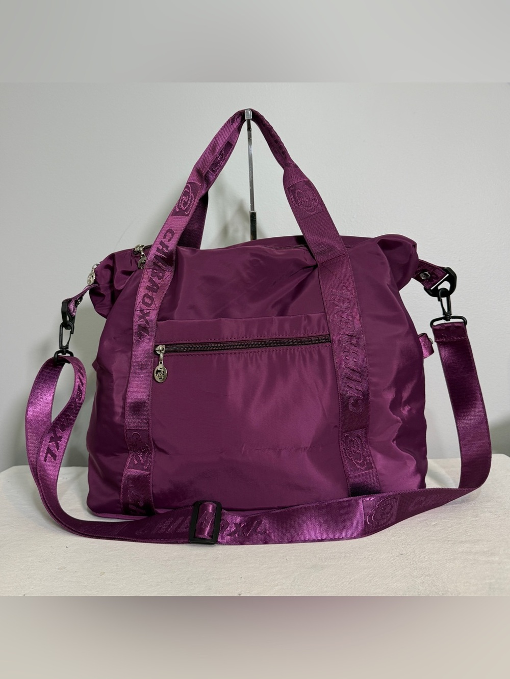 ChiBao Fuschia Purple Nylon Tote Crossbody Duffel with Adjustable Strap